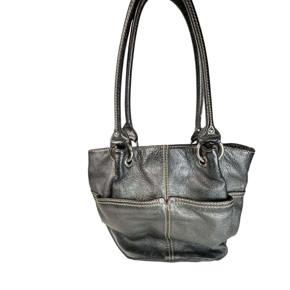 Tignanello Black Pebbled Leather Satchel Zip Top Shoulder Handbag Classic